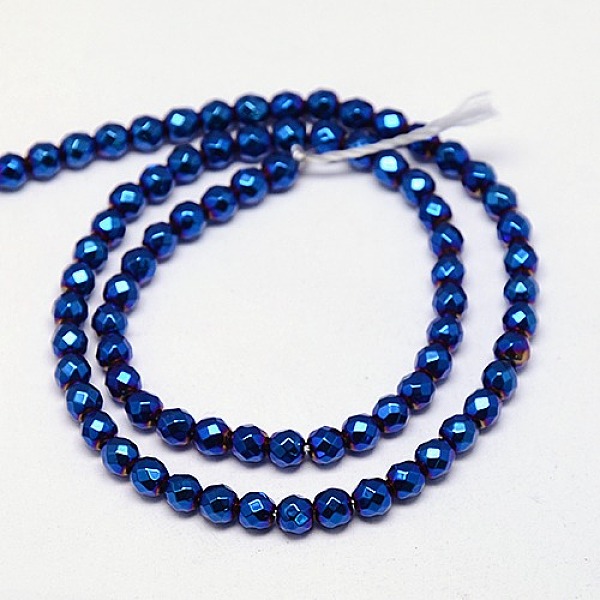 

PandaHall Electroplate Non-magnetic Synthetic Hematite Beads Strands, Faceted, Round, Grade A, Blue Plated, 4mm, Hole: 1mm, about...