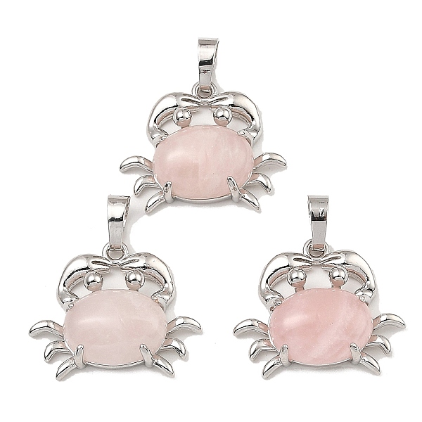 

PandaHall Rack Plating Brass Pendants, with Natural Rose Quartz, Crab Charms, Platinum, 22x26.5x7mm, Hole: 8x5mm Rose Quartz Crab
