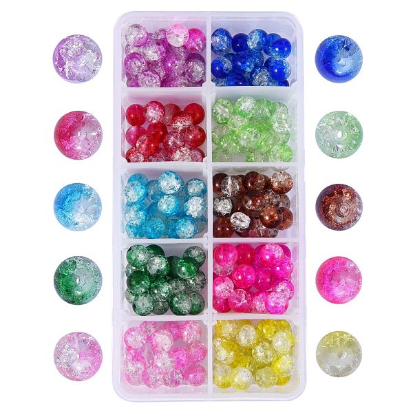 

PandaHall 300Pcs 10 Colors Baking Painted Crackle Glass Bead Strands, Two Tone, Round, Mixed Color, 8mm, Hole: 1.3~1.6mm, 30pcs/color Glass..., Multicolor