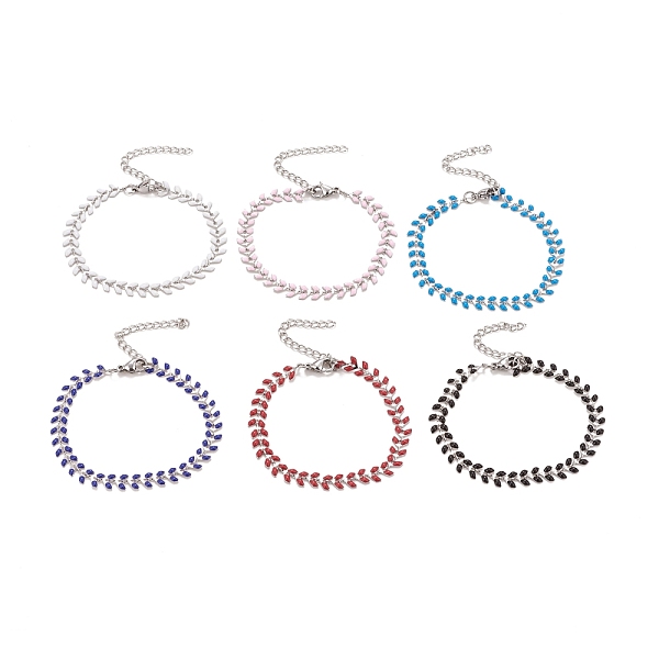 

PandaHall Enamel Wheat Link Chains Bracelet, 304 Stainless Steel Jewelry for Women, Stainless Steel Color, Mixed Color, 6-7/8 inch(17.5cm)..., Multicolor