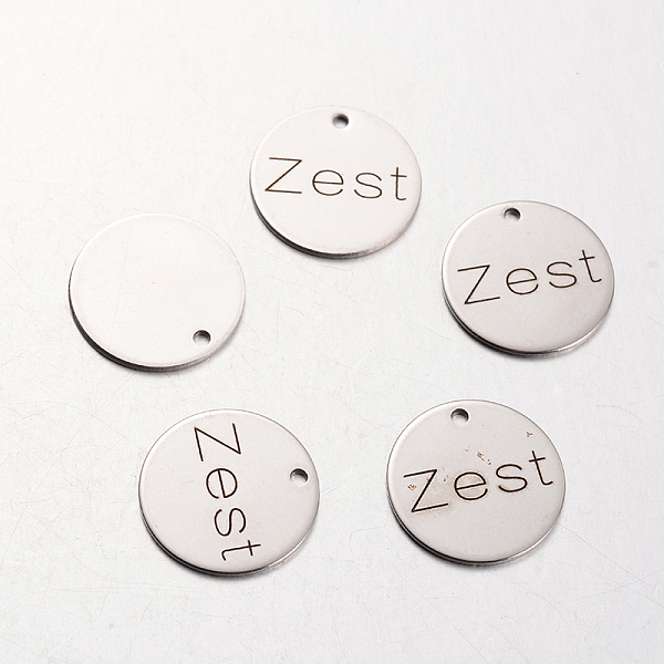 

PandaHall Spray Painted Stainless Steel Pendants, Flat Round with Words Zest, Stainless Steel Color, 20x1mm, Hole: 2mm Stainless Steel Flat...