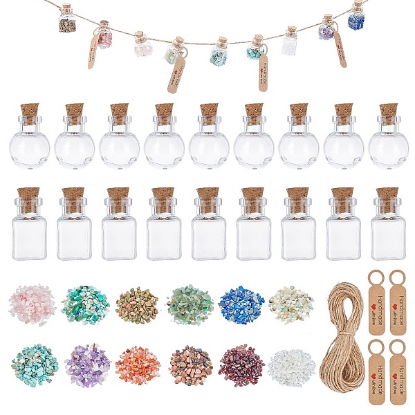 PandaHall PH 120g Undrilled Tumbled Gemstones 12 Colors Crystal Chips Stones with 24pcs 2 Style Mini Glass Bottles Wishing Bottles Making...