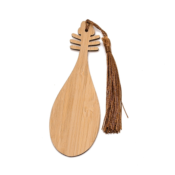 

PandaHall Ancient Musical Instrument Pipa Chinese Style Bookmark with Tassels for Book Lover, Chinese Character and Drawing Engraved Bamboo..., Orange