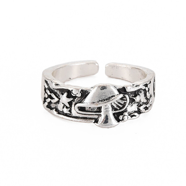 

PandaHall Mushroom Open Cuff Ring, Tibetan Style Alloy Jewelry for Men Women, Cadmium Free & Lead Free, Antique Silver, US Size 9 1/4...