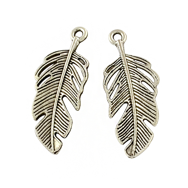 

PandaHall Tibetan Style Alloy Feather Pendants, Cadmium Free & Lead Free, Antique Silver, 40x15.8x3mm, Hole: 2mm, about 192pcs/500g Alloy...