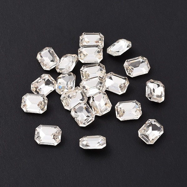 

PandaHall Glass Rhinestone Cabochons, Pointed Back & Silver Back Plated, Rectangle, Crystal, 8x6x3mm Glass Rhinestone Rectangle Clear