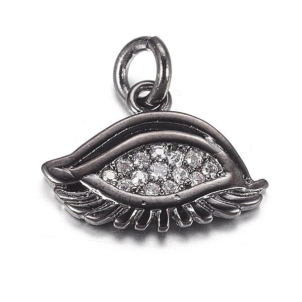 

PandaHall Brass Micro Pave Cubic Zirconia Charms, Eye, Gunmetal, 11x14.5x2mm, Hole: 3mm Brass+Cubic Zirconia Eye