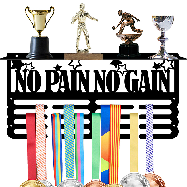 

PandaHall SUPERDANT Trophy and Medal Display Shelf No Pain No Gain Medal Hanger Display Trophy Shelf Sports Medal Holder Metal Awards Rack..., Black
