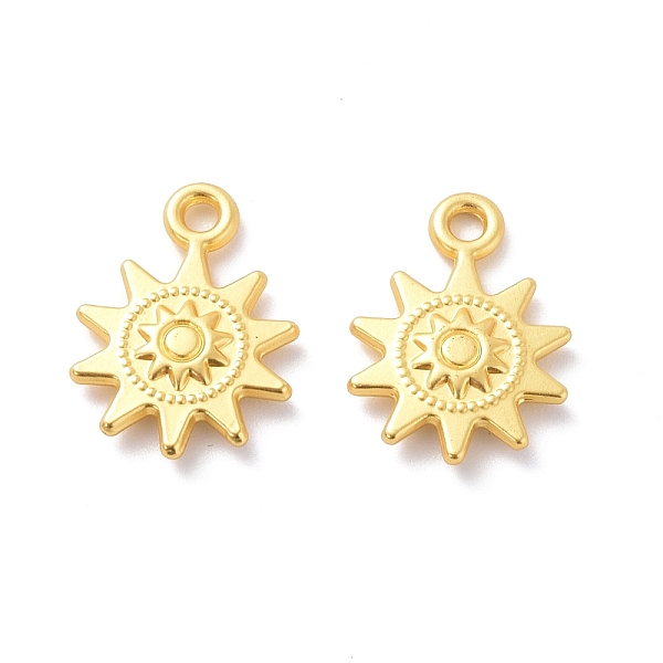 

PandaHall Rack Plating Alloy Pendants, Cadmium Free & Lead Free & Nickle Free, Sun Charm, Matte Gold Color, 17.5x13x2.5mm, Hole: 1.8mm Alloy...