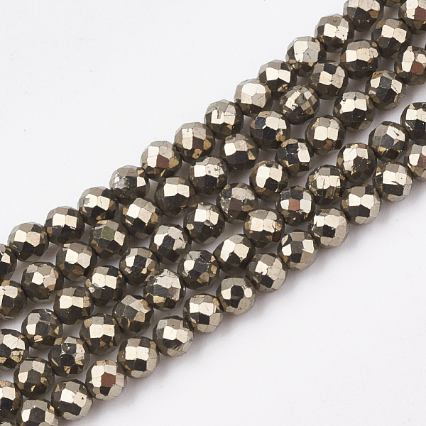 

PandaHall Natural Pyrite Beads Strands, Faceted, Round, 3mm, Hole: 0.8mm, about 135~150pcs/strand, 15.9 inch Pyrite Round