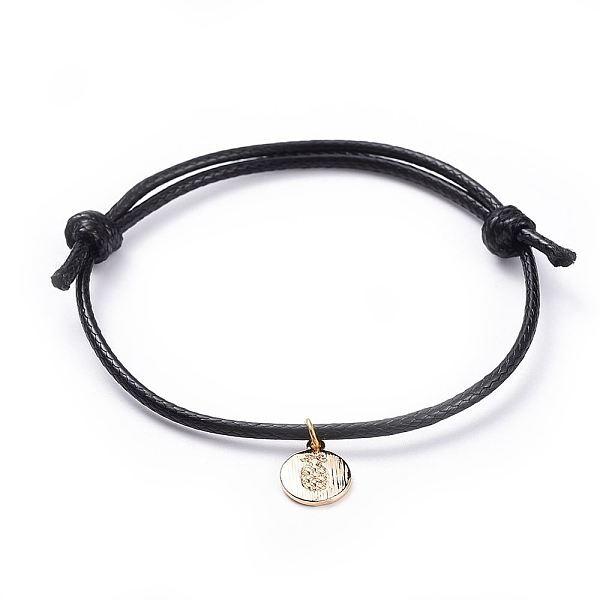 

PandaHall Cord Bracelets, with Eco-Friendly Korean Waxed Polyester Cord and Brass Charms, Flat Round with Pineapple, Real 18K Gold Plated...