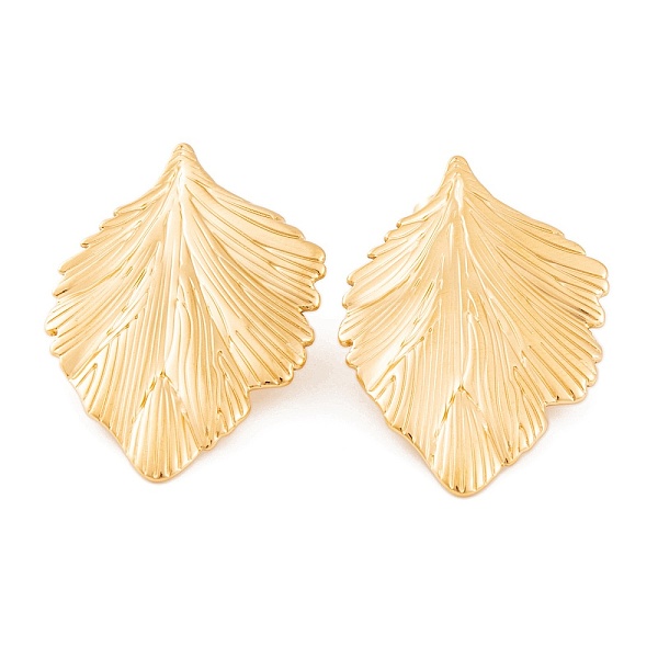 

PandaHall Ion Plating(IP) 304 Stainless Steel Stud Earrings for Women, Golden, Leaf, 35x24mm 304 Stainless Steel Leaf