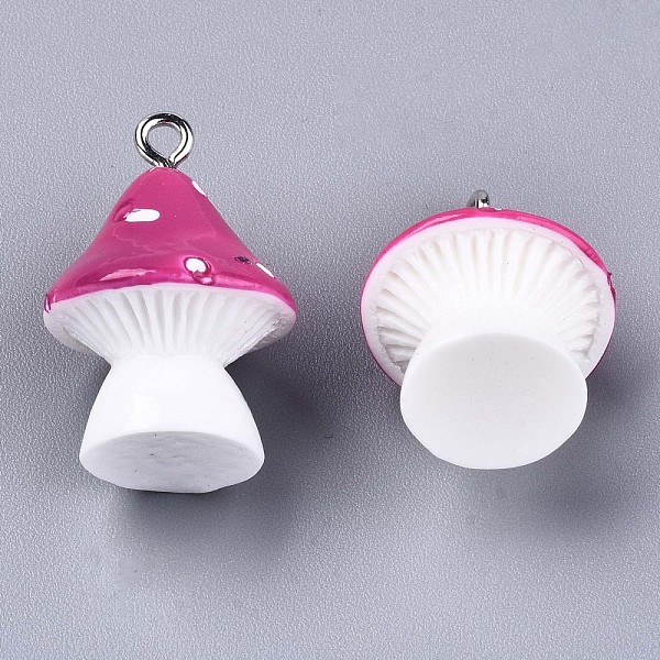

PandaHall Opaque Resin Pendants, with Platinum Tone Iron Loops, Mushroom with Polka Dots, Medium Violet Red, 23~24x17mm, Hole: 2mm...