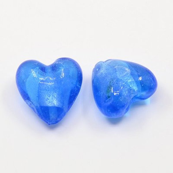 

PandaHall Handmade Silver Foil Glass Beads, Heart, Dodger Blue, 20x20x13mm, Hole: 2mm Silver Foil Heart
