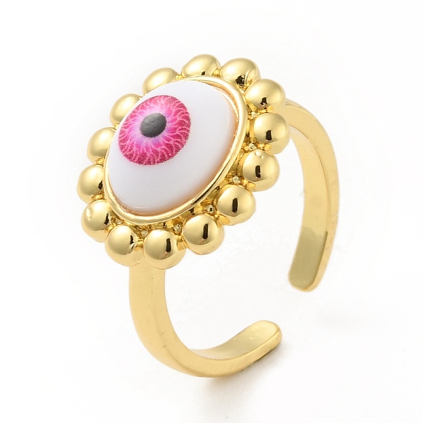 

PandaHall Acrylic Sun with Evil Eye Open Cuff Ring, Real 18K Gold Plated Brass Jewelry for Women, Cadmium Free & Lead Free, Hot Pink, US...