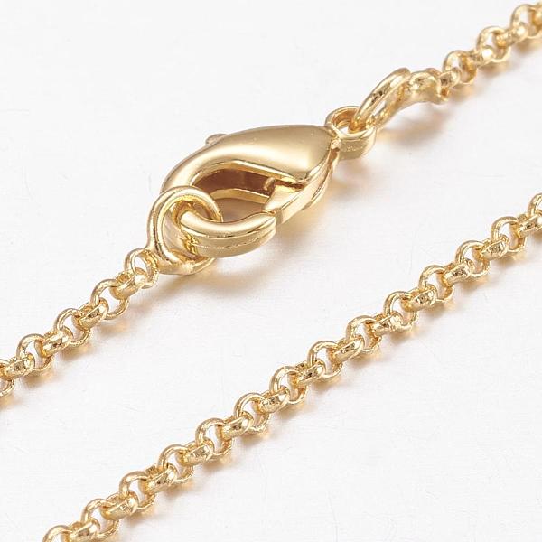 Brass Chain Necklaces, Cross/Rolo Chain, with Lobster Claw Clasps, Real 18K Gold Plated, 17.4 inch(44.3cm), 1.5mm