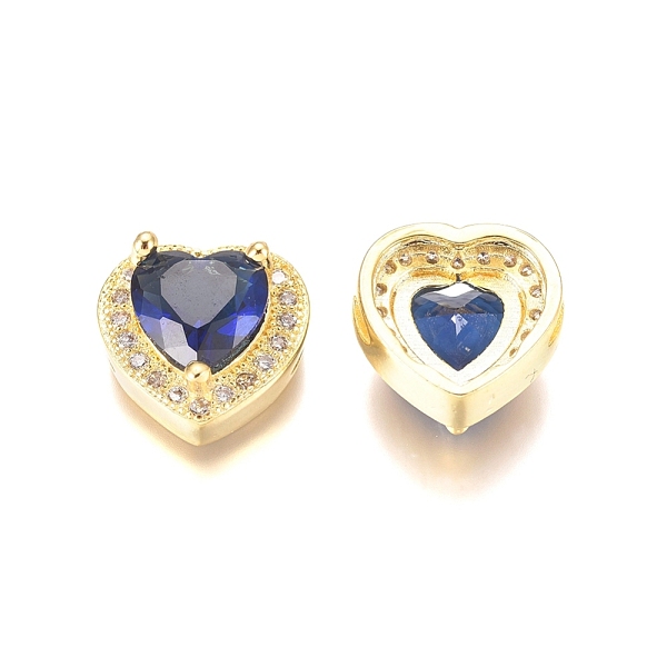 

PandaHall Brass Micro Pave Cubic Zirconia Beads, Heart, Blue & Clear, Golden, 12x12.5x6.5mm, Hole: 1x2mm Brass+Cubic Zirconia Heart Blue