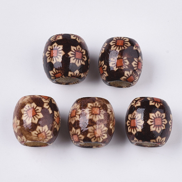 

PandaHall Printed Natural Wood Large Hole Beads, Barrel, Lead Free, Coconut Brown, 16x14.5~16.5mm, Hole: 7.5mm Schima Wood Barrel Brown
