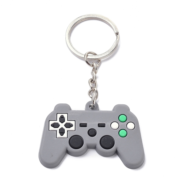 PandaHall PVC Game Controller Keychain, with Platinum Iron Ring Findings, Gray, 8.05cm Plastic Others Gray