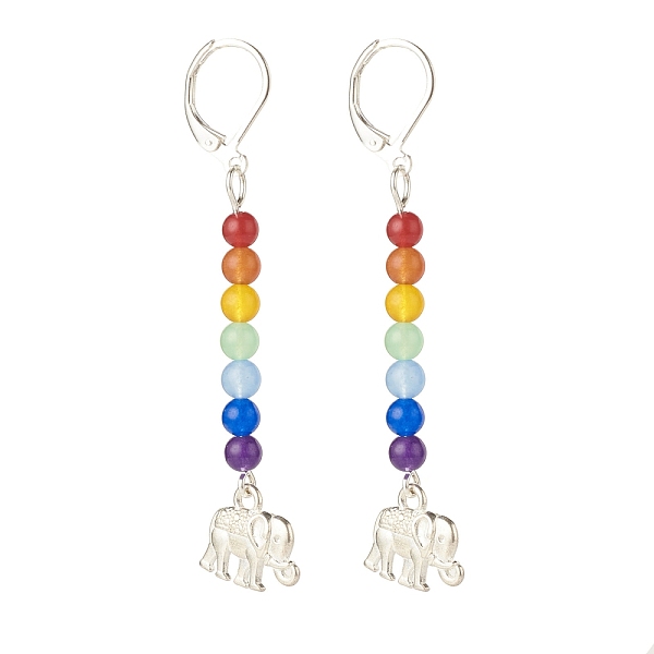 

PandaHall Natural Malaysia Jade with Alloy Elephant Long Dangle Leverback Earrings, 7 Chakra Gemstone Jewelry for Women, Antique Silver..., Multicolor