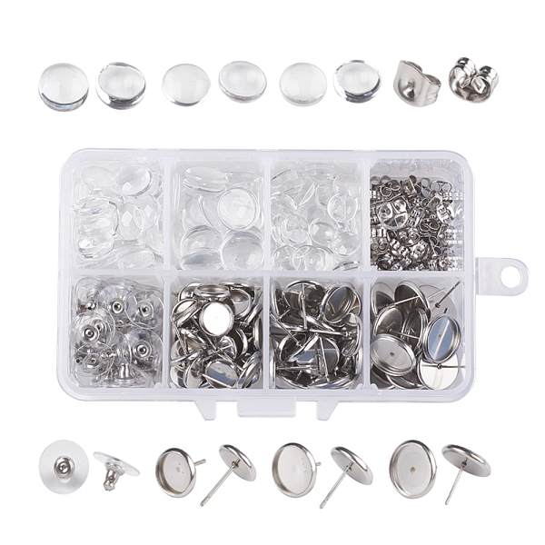 

PandaHall DIY Earring Making, with Transparent Glass Cabochons, Stainless Steel Plastic Earring Ear Nuts and Ear Stud Components, Stainless..., Clear