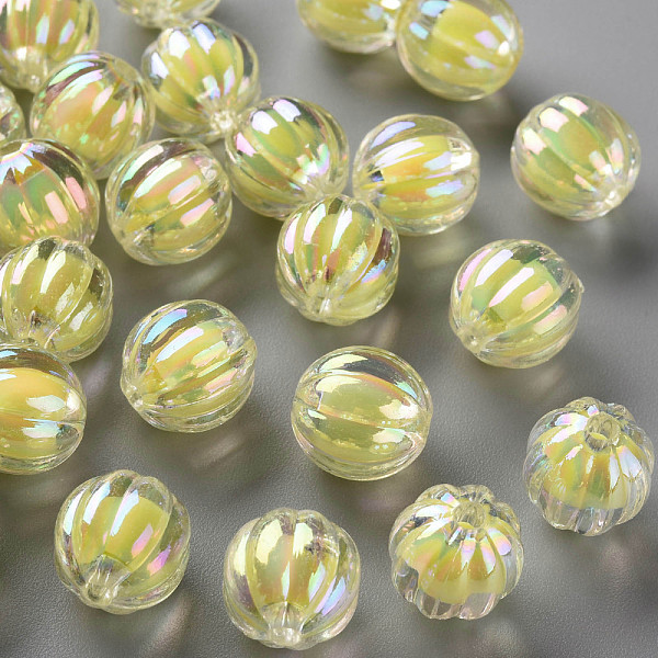 

PandaHall Transparent Acrylic Beads, Bead in Bead, AB Color, Pumpkin, Yellow, 11x11.5mm, Hole: 2mm, about 550pcs/500g Acrylic Pumpkin Yellow