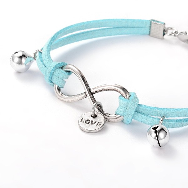 

PandaHall Leather Cord Brass Infinity link Bracelets, with Tibetan Style Findings and Brass Lobster Claw Clasps, Pale Turquoise, 180mm Brass..., Cyan