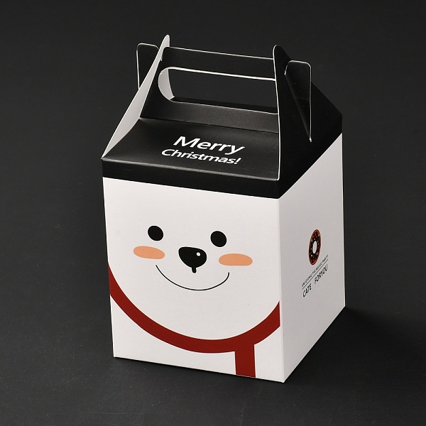 PandaHall Christmas Theme Paper Fold Gift Boxes, with Handle, for Presents Candies Cookies Wrapping, Bear Pattern, 8.5x8.5x14.5cm Paper Bear