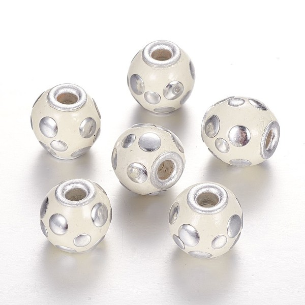 

PandaHall Round Handmade Indonesia Beads, with Alloy Cores, Platinum, Creamy White, 12.5x13mm, Hole: 3mm Polymer Clay Round