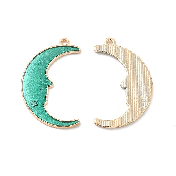 

PandaHall Alloy Enamel Pendants, Crescent Moon with Face Charm, Golden, Medium Aquamarine, 32x19.5x1.5mm, Hole: 1.4mm Alloy+Enamel Moon