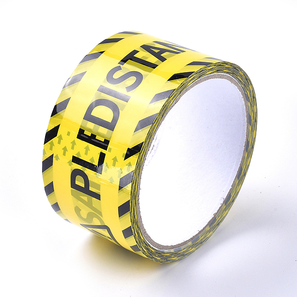 

PandaHall DIY Scrapbook Adhesive Tapes, Safety Warning Mark Self Adhesive Tape, Word Please Keep a Safe Distance of 2 Metres !, Word..., Yellow