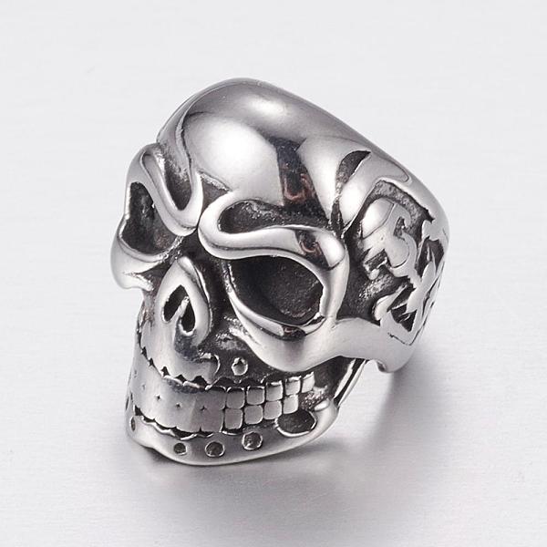 

PandaHall 304 Stainless Steel Beads, Skull, Large Hole Beads, Antique Silver, 15x11x14mm, Hole: 8mm 304 Stainless Steel Skull
