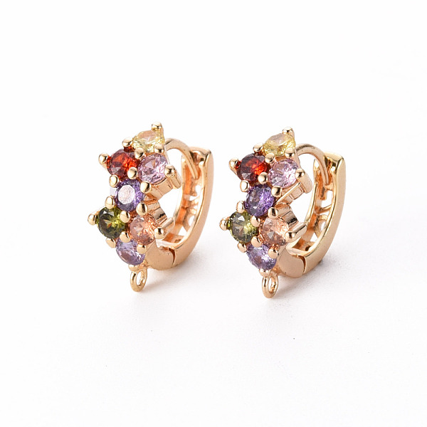

PandaHall Brass Micro Pave Colorful Cubic Zirconia Huggie Hoop Earring Findings, Nickel Free, with Horizontal Loop, Real 18K Gold Plated..., Multicolor
