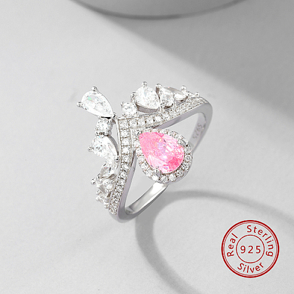 

PandaHall Crown Rhodium Plated Sterling Silver Finger Rings, with Cubic Zirconia, with S925 Stamp, Platinum, Inner Diameter: 17mm Sterling..., Pink