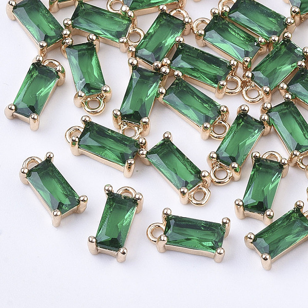 

PandaHall Transparent Glass Charms, with Brass Findings, Faceted, Rectangle, Light Gold, Sea Green, 8.5x4x3mm, Hole: 1mm Brass+Glass...