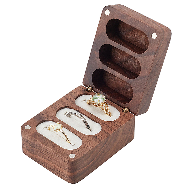 

PandaHall DELORIGIN Wooden Jewelry Storage Box, 3 Slot Ring Bearer Box with Clasps and White Velvet Inside, Rectangle Ring Case Box for..., Orange