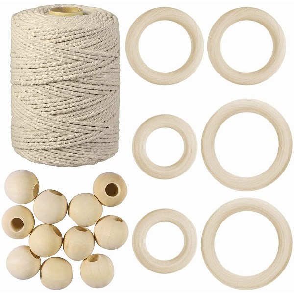 

PandaHall DIY Home Decorations Makings, with Round Cotton Twist Threads Cords, Round Unfinished Wood Beads and Unfinished Wood Linking Rings..., Orange