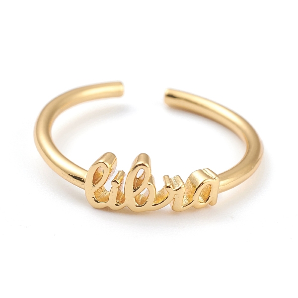 

PandaHall Constellation/Zodiac Sign Brass Cuff Rings, Open Rings, Real 18K Golden Plated, Libra, US Size 7 1/4(17.5mm), word: 11x5mm Brass...
