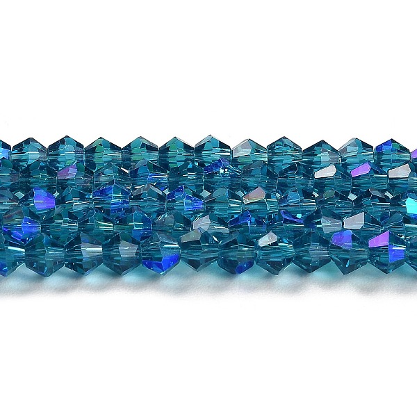 

PandaHall Transparent Electroplate Glass Beads Strands, AB Color Plated, Faceted, Bicone, Steel Blue, 3.5mm, about 108~123pcs/strand...