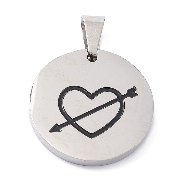 

PandaHall Valentine's Day 304 Stainless Steel Pendants, with Enamel, Polishing, Flat Round with An arrow through a heart, Stainless Steel...