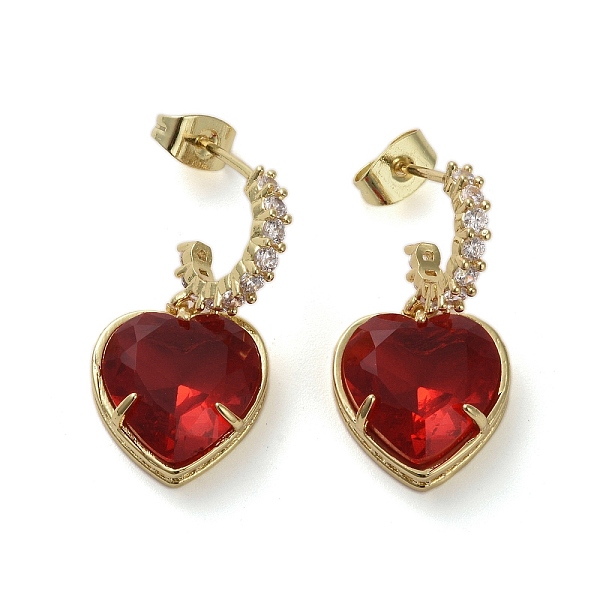 

PandaHall Cubic Zirconia Heart Dangle Stud Earrings, Real 16K Gold Plated Brass Half Hoop Earrings, Dark Red, 27.5x13.5mm Cubic Zirconia...