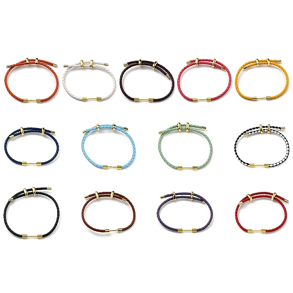 

PandaHall Brass Column Bar Link Bracelet with Leather Cords, Adjustable Bracelet for Women, Mixed Color, Inner Diameter: 5/8~3 inch..., Multicolor