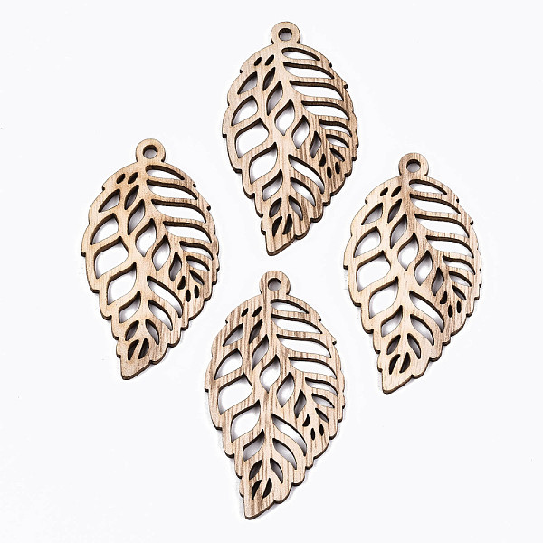 

PandaHall Unfinished Hollow Wood Big Pendants, Undyed, Laser Cut Wood Shapes, Leaf, Antique White, 67x37x2.5mm, Hole: 2mm Wood Leaf