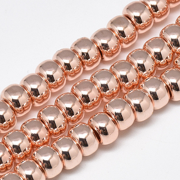 PandaHall Electroplate Non-magnetic Synthetic Hematite Beads Strands, Rondelle, Rose Gold Plated, 6x4mm, Hole: 2mm, about 97pcs/strand, 15.7...