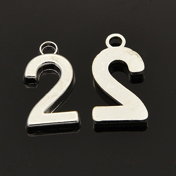 

PandaHall Rack Plated Zinc Alloy Number Charms, Lead Free & Cadmium Free & Nickel Free, Silver Metal Color, Num.2, 18x6~10x2mm, Hole: 2mm...