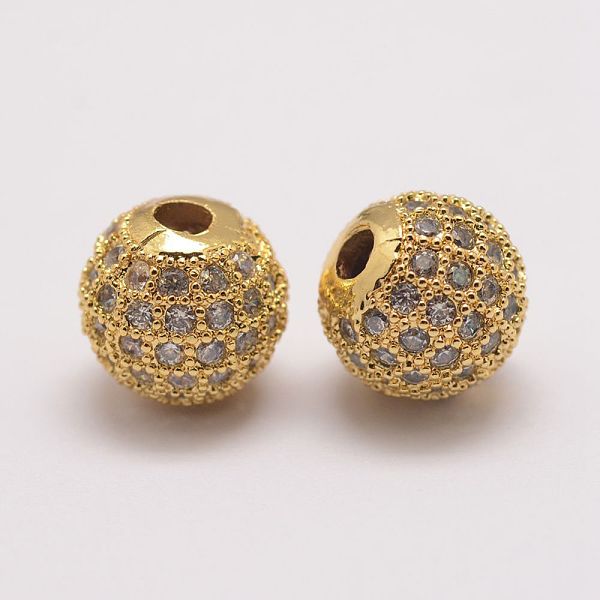 

PandaHall Brass Micro Pave Cubic Zirconia Beads, Round, Golden, 10x9.5mm, Hole: 2mm Brass+Cubic Zirconia Round