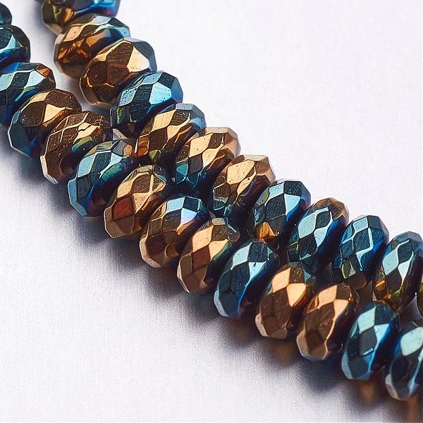

PandaHall Faceted Non-magnetic Synthetic Hematite Bead Strands, Rondelle, Multi-color Plated, 4x2mm, Hole: 1mm, about 171pcs/strand, 15.5...