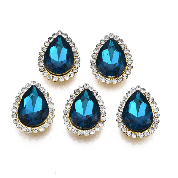 

PandaHall Sew on Rhinestone, Transparent Glass Rhinestone, with Iron Prong Settings, Faceted, Teardrop, Sapphire, 18x14x7mm, Hole: 1.6mm..., Blue
