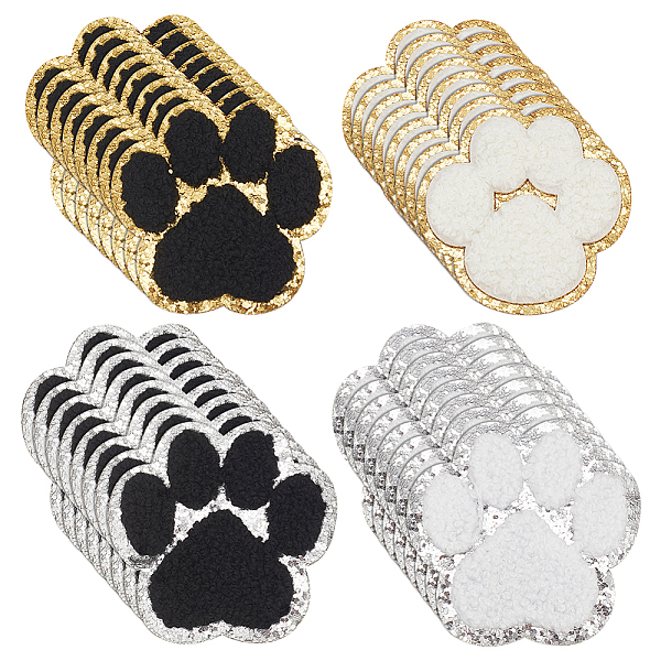 32Pcs 4 Styles Dog's Paw Print Towel Embroidery Cloth Iron on/Sew on Patches