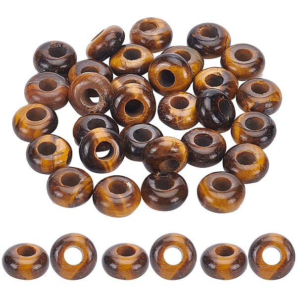 

PandaHall 30 Pcs Gemstone European Beads, 10mm Natural Tiger Eye Stone Large Hole Beads Dreadlock Beads Loose Rondelle Spacer Hair Beads...